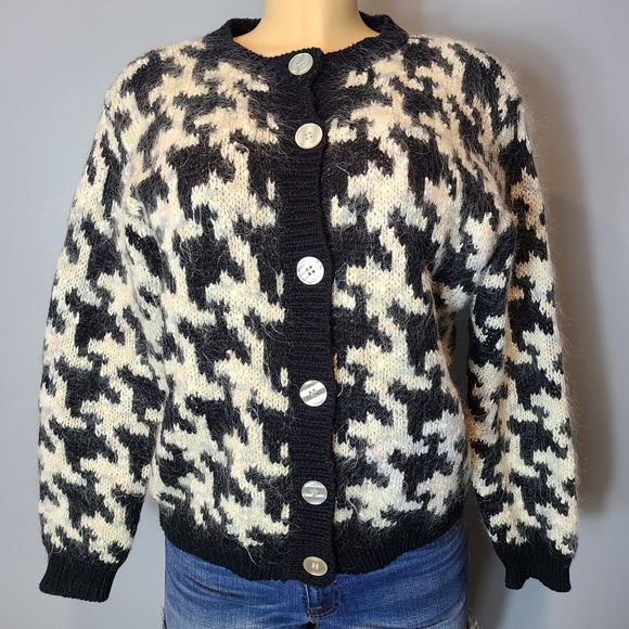 Kerri Kelsey Sweaters - Vintage Mohair Wool Cardigan Women Size Small Retro Shaggy 1980s 90s Multi